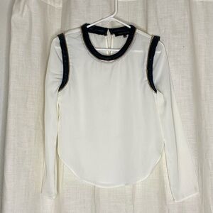 English Rose Ivory Blouse with Faux Leather and Gold Accents